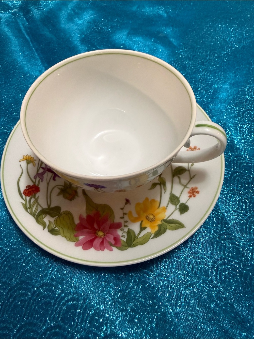 Vintage 1974 Denby Fine China Portugal Floral Teacup & Sauce